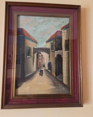 Dipinto olio su tela - Vicolo storico con cornice