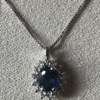 COLLANA ORO BIANCO 18kt. DIAMANTI E ZAFFIRO BLU