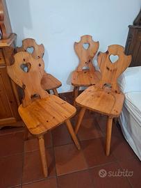 4 sedie tirolesi in pino massello usate 