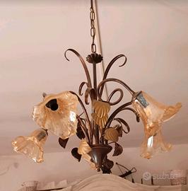 Lampadario in Ferro Battuto con Bocce in Murano 