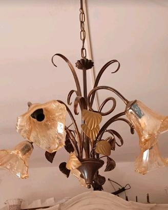 Lampadario in Ferro Battuto con Bocce in Murano 