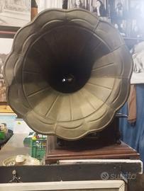 GRAMMOFANO antico quadrato VINTAGE '900 EPOCA raro