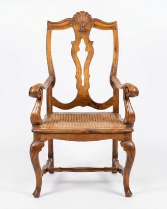 Poltrona antica in legno in paglia Vienna