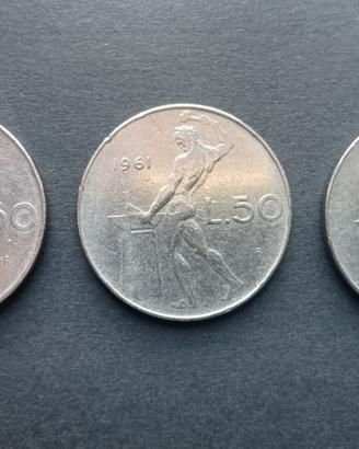 Lotto di Monete Vulcano 50 Lire 1956-1961-1962