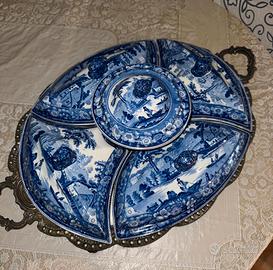 Antica Antipastiera inglese ceramica blu + Vassoio
