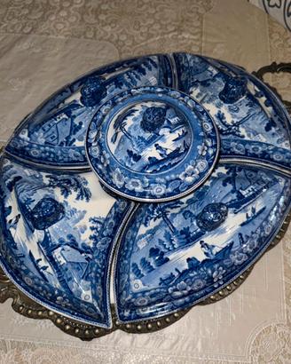 Antica Antipastiera inglese ceramica blu + Vassoio