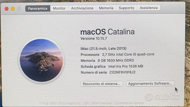 Imac Late 2013 21.5 + 1T ssd + 8 gb MacOs Catalina