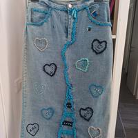 gonna jeans ricamata
