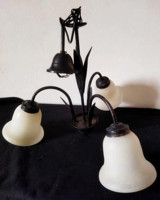 Lampadario tre calle in ferro battuto vintage