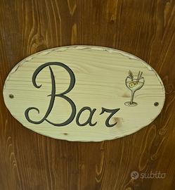 targhetta in legno scritta bar