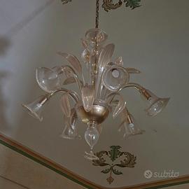 Lampadario in vetro di murano lavorato a 6 luci