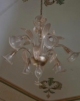 Lampadario in vetro di murano lavorato a 6 luci