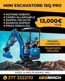 Mini Escavatore 15q PRO - KUBOTA CARRO ALLARGABILE