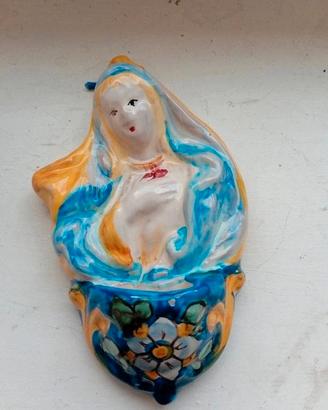 acquasantiera in ceramica dipinta a mano 