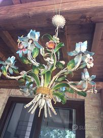 Lampadario floreale ferro battuto anni '50