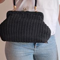 Borsa vintage anni '50 nera, a trama intrecciata