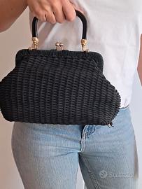 Borsa vintage anni '50 nera, a trama intrecciata