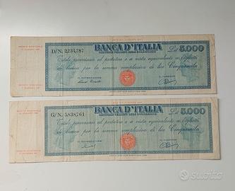 Coppia Titoli Provvisori 5000 Lire Banca d'Italia