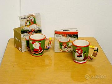 Tazze in ceramica disegno natalizio, modernariato