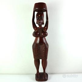 STATUA LEGNO ETNICA TRIBALE AFRICANA 73 CM VINTAGE