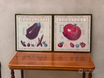 Coppia quadri da cucina, pomodoro, melanzana