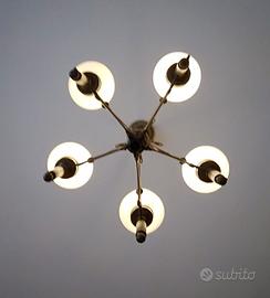 Lampadario vetro e ottone con abat-jour
