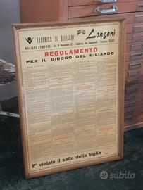 quadro regolamento biliardo vintage epoca 
