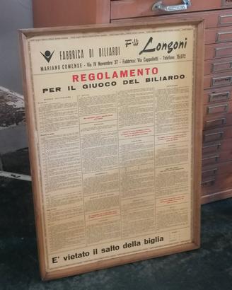 quadro regolamento biliardo vintage epoca 