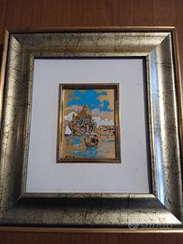 lotto 2 quadretti vintage foglia oro Venezia/Roma