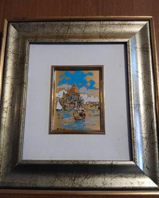 lotto 2 quadretti vintage foglia oro Venezia/Roma