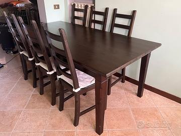 Tavolo in legno 95x190 già smontato + 6 sedie legn
