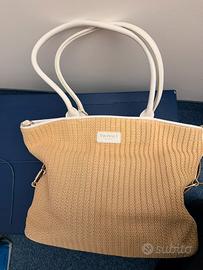 Borsa Twinset in rafia e pelle bianca