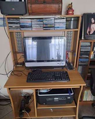 Computer asus, scrivania, stampante
