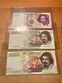 LOTTO DI TRE BANCONOTE FIOR DI STAMPA