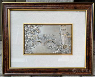 Quadro lastra d’argento sbalzato con cornice 50x40