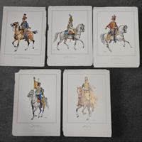 5 Litografie Anni 50 Militari A Cavallo 35x25