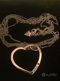 Collana Guess in Metallo, con Cuore e Brillantino