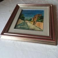 cornice legno e  dipinto olio su tavola vintage 