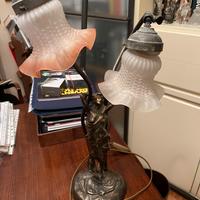 Lampada art Deco di bronzo scultura a 2 luci