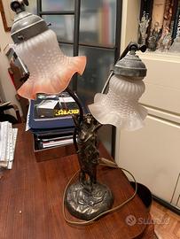 Lampada art Deco di bronzo scultura a 2 luci