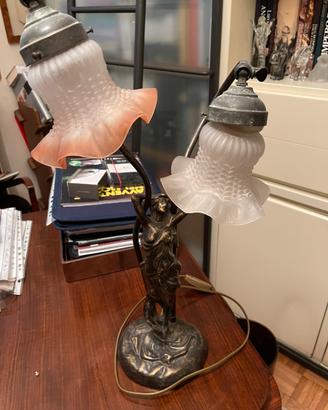 Lampada art Deco di bronzo scultura a 2 luci