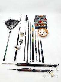 Attrezzatura da pesca. Canne, fucili, mulinelli 