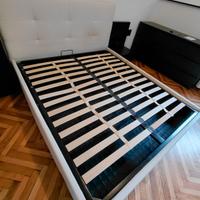 Letto matrimoniale contenitore+testiera imbottita