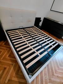 Letto matrimoniale contenitore+testiera imbottita