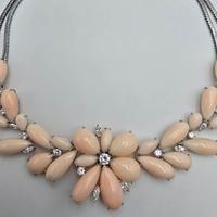 COLLANA ORO CORALLO E DIAMANTI NATURALI