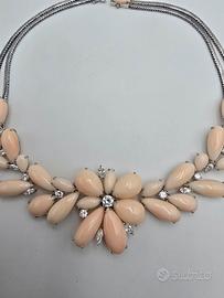 COLLANA ORO CORALLO E DIAMANTI NATURALI