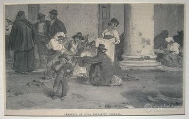 Stampa Antica - Old Print 1877 PEASANTS OF SORA PR