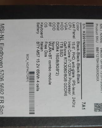 MSI Vector GP66 12UH - PC portatile Laptop