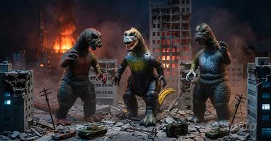 Set 3 Action Figure Godzilla / Kaiju Vintage Anni 