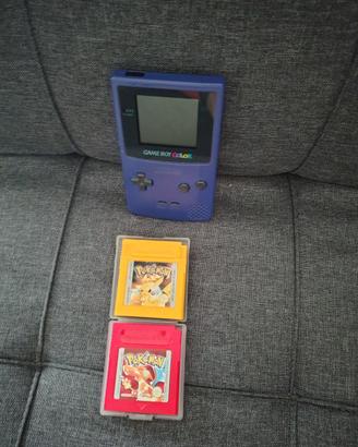 GAMEBOY COLOR VIOLA + POKEMON ROSSO E GIALLO